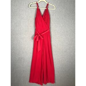Beyond Words Jumpsuit Womens XS Red Wrap Pleated Belt Resort Flowy Coastal Rodeo